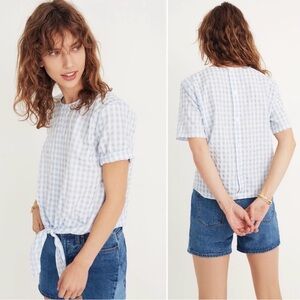 MADEWELL Blue White  Gingham Tie-Front Top XS
Preppy
